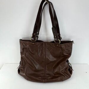 Cole Haan Brown Leather Tote Bag Slouchy Shoulder‎ Bag Brass Hardware Womens